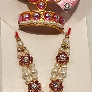 Pink Stone Pearl Mukut Mala Set for laddu gopal online