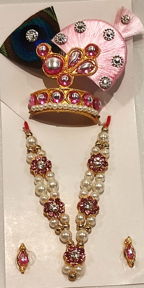 Pink Stone Pearl Mukut Mala Set for laddu gopal online