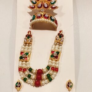 Red & Green Pearl Mukut Mala Set for laddu gopal online