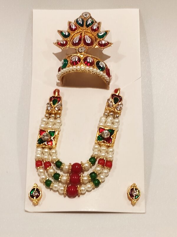 Red & Green Pearl Mukut Mala Set for laddu gopal online