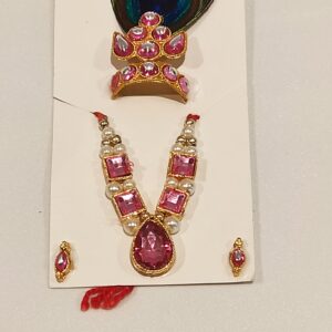 Pink Stone Pearl Mukut Mala Set for laddu gopal online