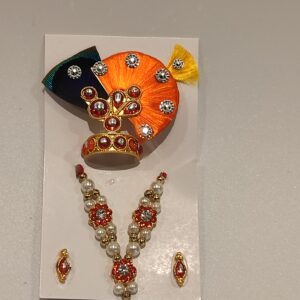 Orange Stone Pearl Mukut Mala Set for laddu gopal online