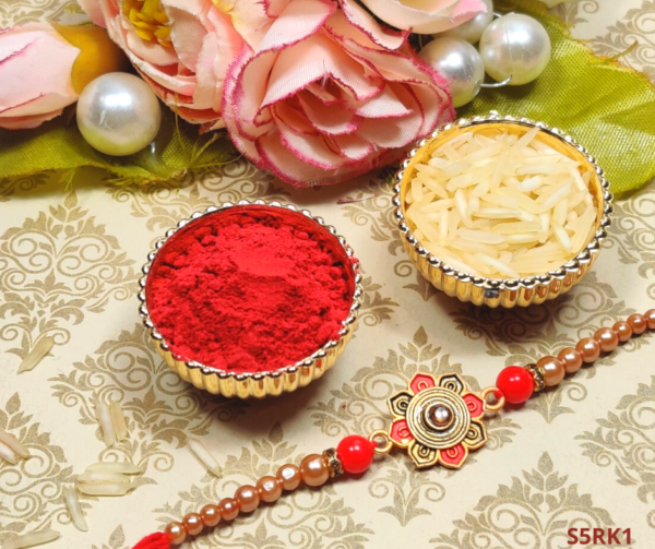 Antique Flower Shaped Golden Rakhi