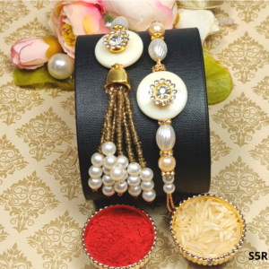 Traditional White Stone Rakhi Lumba Set