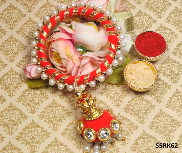 Pink Kundan Lumba Rakhi for Bhabhi