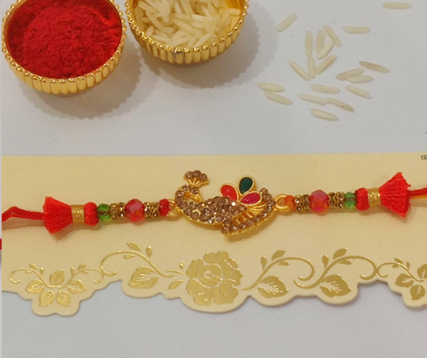 Multicolored Stone Studded Peacock Rakhi