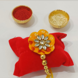 Orange Bandhani Kundan Rakhi