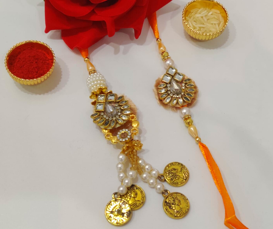 Traditional Kundan Rakhi Lumba Set