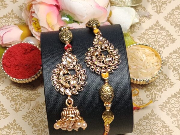 Traditional Golden Peacock Rakhi Lumba Set