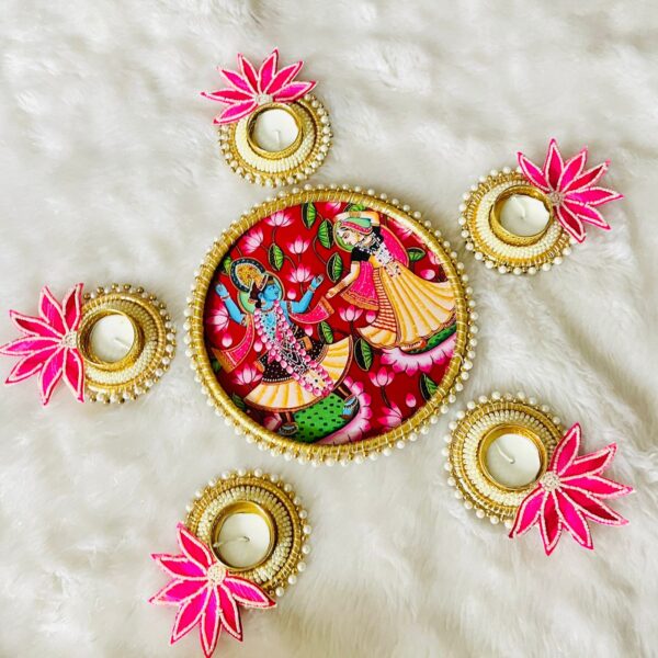 Radha Krishna Pichwai Pearl Studded Lotus Rangoli Mats